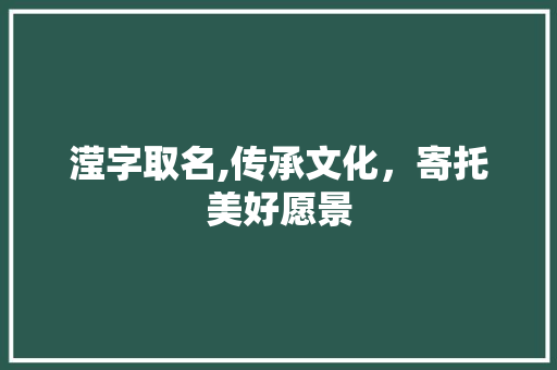 滢字取名,传承文化，寄托美好愿景