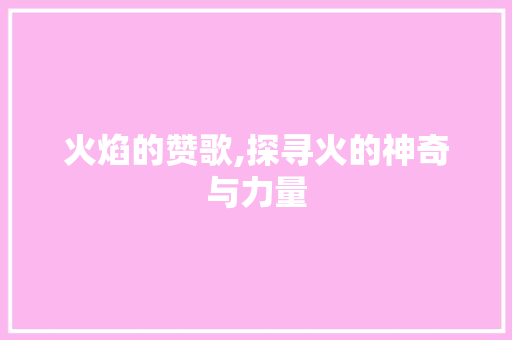 火焰的赞歌,探寻火的神奇与力量