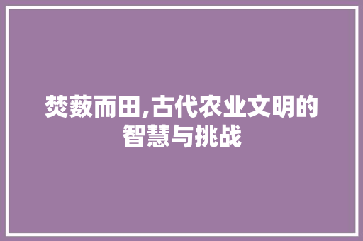 焚薮而田,古代农业文明的智慧与挑战