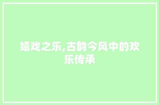 嬉戏之乐,古韵今风中的欢乐传承
