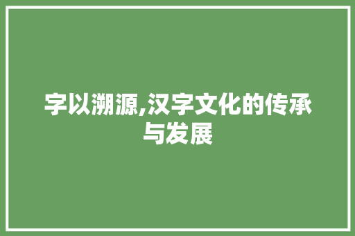 字以溯源,汉字文化的传承与发展