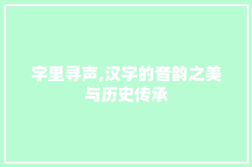 字里寻声,汉字的音韵之美与历史传承