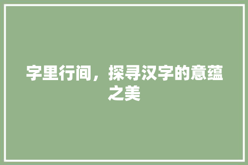 字里行间，探寻汉字的意蕴之美