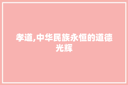 孝道,中华民族永恒的道德光辉
