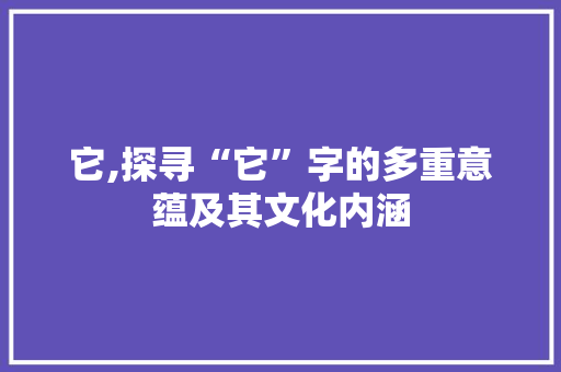 它,探寻“它”字的多重意蕴及其文化内涵