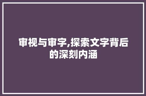 审视与审字,探索文字背后的深刻内涵