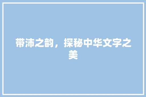 带沛之韵，探秘中华文字之美
