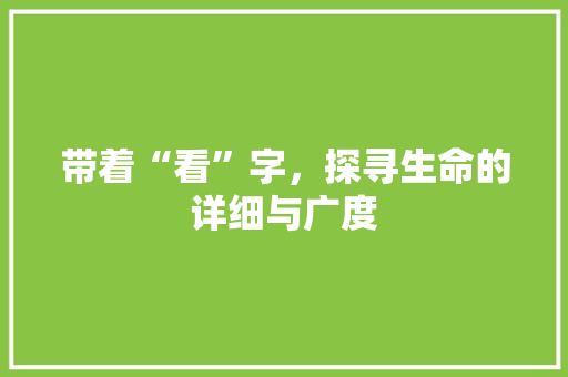 带着“看”字，探寻生命的详细与广度