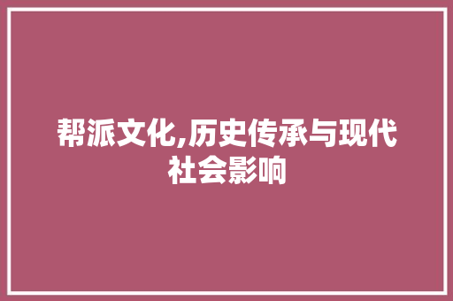 帮派文化,历史传承与现代社会影响