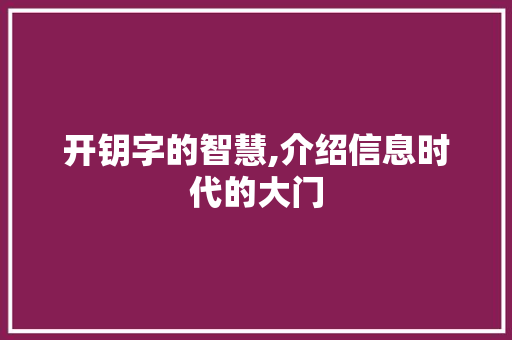 开钥字的智慧,介绍信息时代的大门