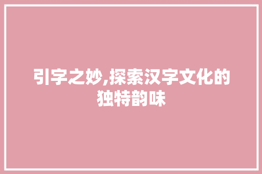 引字之妙,探索汉字文化的独特韵味