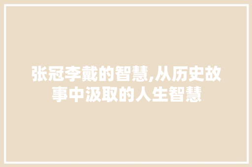 张冠李戴的智慧,从历史故事中汲取的人生智慧