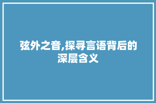 弦外之音,探寻言语背后的深层含义
