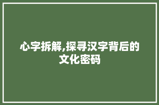 心字拆解,探寻汉字背后的文化密码