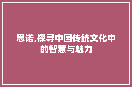 思诺,探寻中国传统文化中的智慧与魅力
