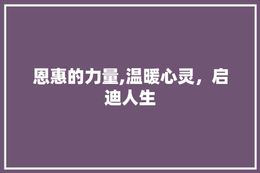 恩惠的力量,温暖心灵，启迪人生