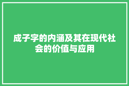 成子字的内涵及其在现代社会的价值与应用