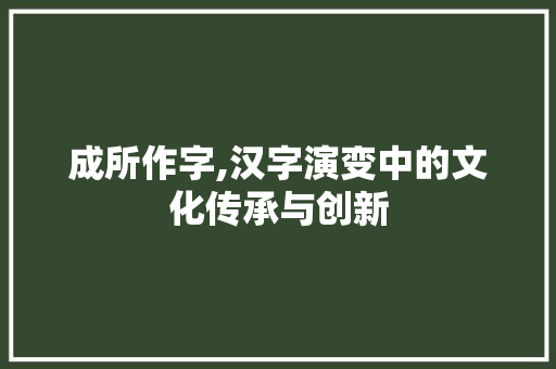 成所作字,汉字演变中的文化传承与创新