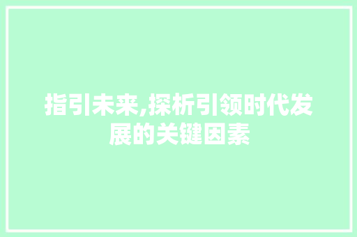 指引未来,探析引领时代发展的关键因素 职场应用
