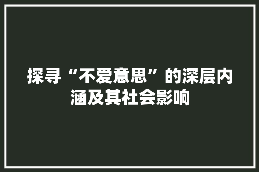探寻“不爱意思”的深层内涵及其社会影响