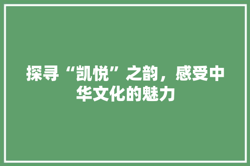 探寻“凯悦”之韵，感受中华文化的魅力