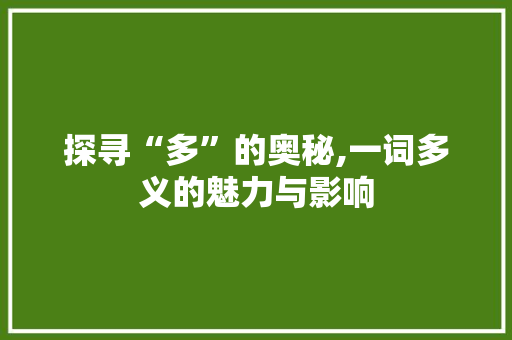 探寻“多”的奥秘,一词多义的魅力与影响