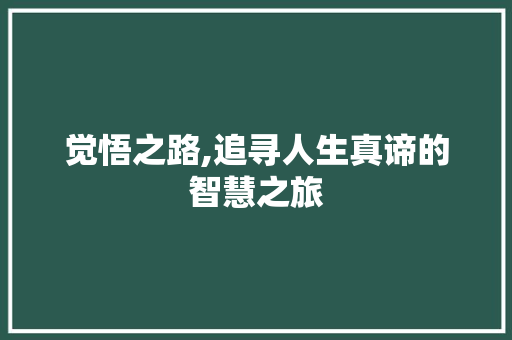 觉悟之路,追寻人生真谛的智慧之旅