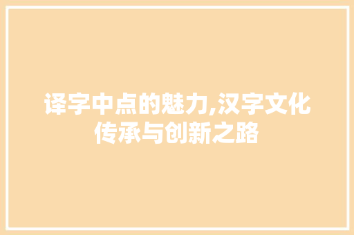 译字中点的魅力,汉字文化传承与创新之路