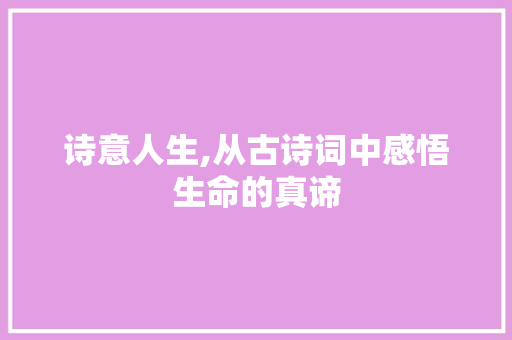 诗意人生,从古诗词中感悟生命的真谛