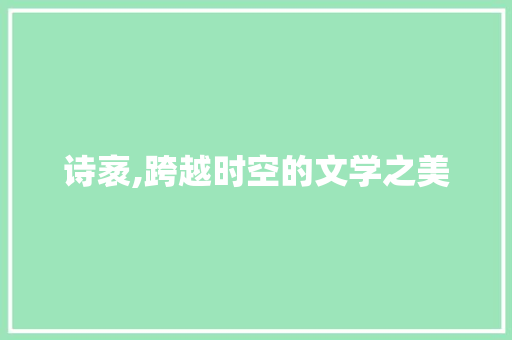 诗袤,跨越时空的文学之美