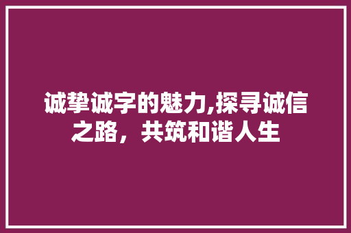 诚挚诚字的魅力,探寻诚信之路，共筑和谐人生