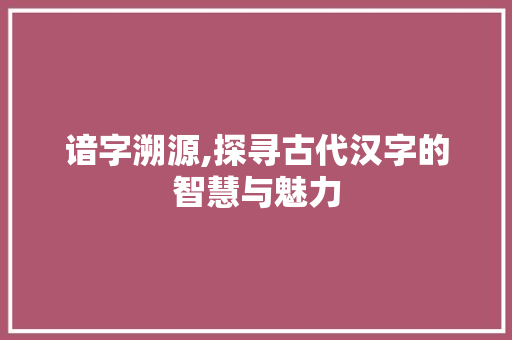 谙字溯源,探寻古代汉字的智慧与魅力