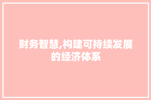 财务智慧,构建可持续发展的经济体系