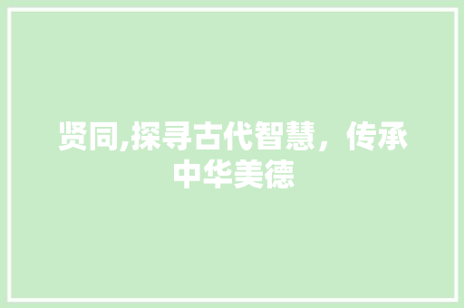 贤同,探寻古代智慧，传承中华美德