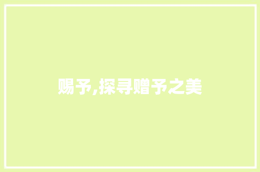 赐予,探寻赠予之美