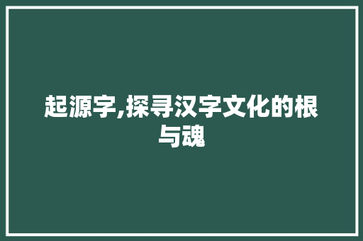 起源字,探寻汉字文化的根与魂