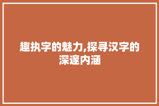 趣执字的魅力,探寻汉字的深邃内涵