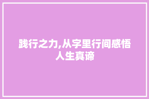 践行之力,从字里行间感悟人生真谛