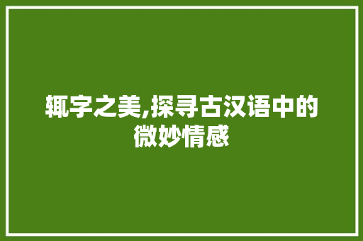 辄字之美,探寻古汉语中的微妙情感