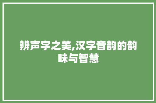 辨声字之美,汉字音韵的韵味与智慧