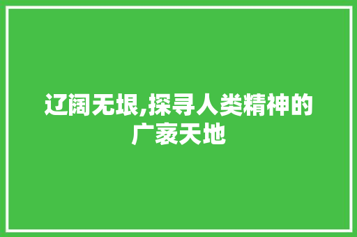 辽阔无垠,探寻人类精神的广袤天地