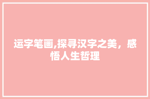 运字笔画,探寻汉字之美，感悟人生哲理