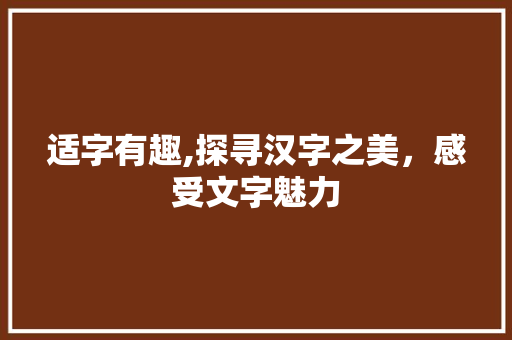 适字有趣,探寻汉字之美，感受文字魅力