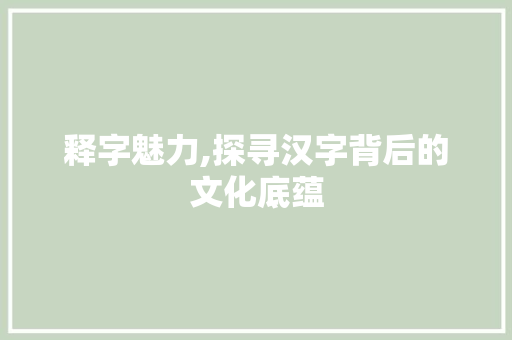 释字魅力,探寻汉字背后的文化底蕴