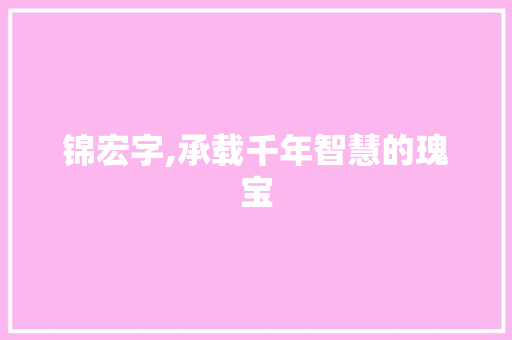 锦宏字,承载千年智慧的瑰宝