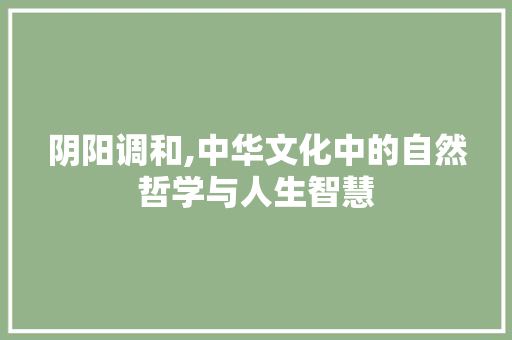 阴阳调和,中华文化中的自然哲学与人生智慧