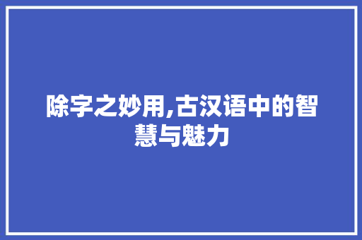除字之妙用,古汉语中的智慧与魅力