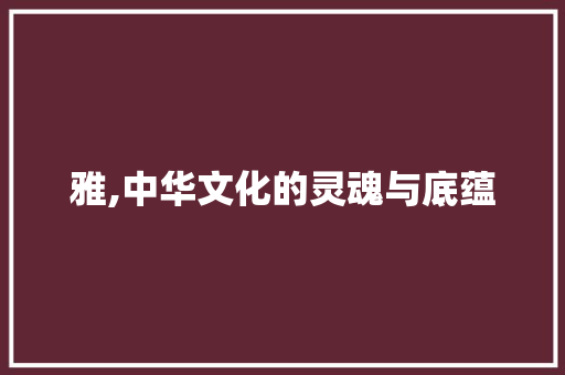 雅,中华文化的灵魂与底蕴
