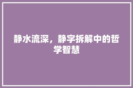 静水流深，静字拆解中的哲学智慧