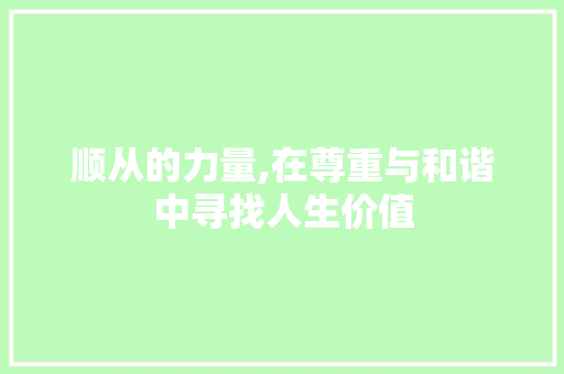 顺从的力量,在尊重与和谐中寻找人生价值